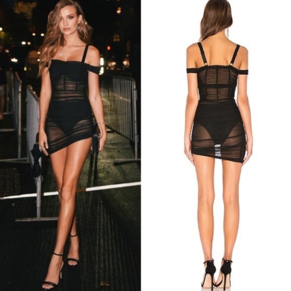 DANIELLE GUIZIO sheer ruched black dress size small *as is